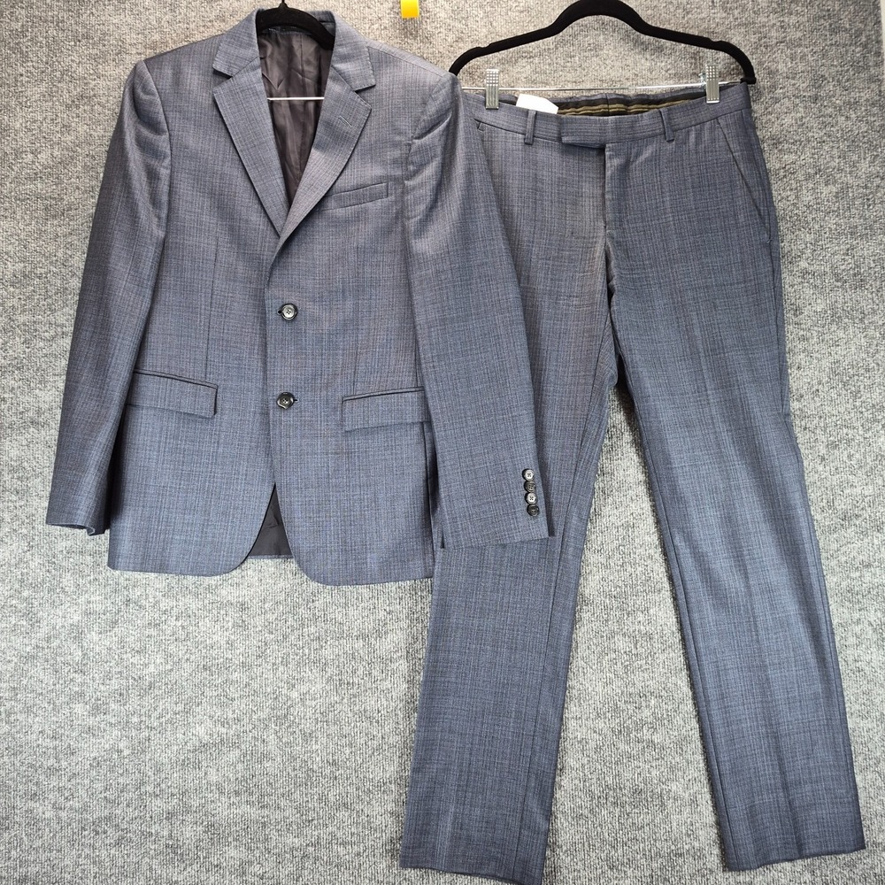 Z Zegna Techno Wool Suit 44C Drop 8 Blue Gray 100% Wool Made in Italy 32x30.5